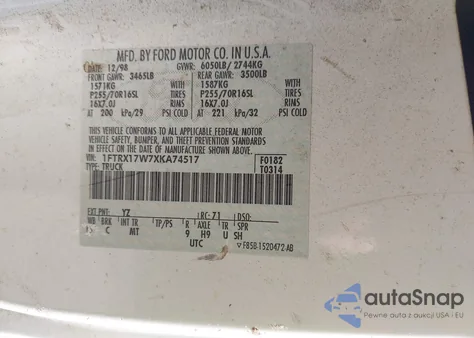 1999 Ford F-150 Lariat/Work Series/Xl/Xlt из США, поврежденный, VIN 1FTRX17W7XKA74517